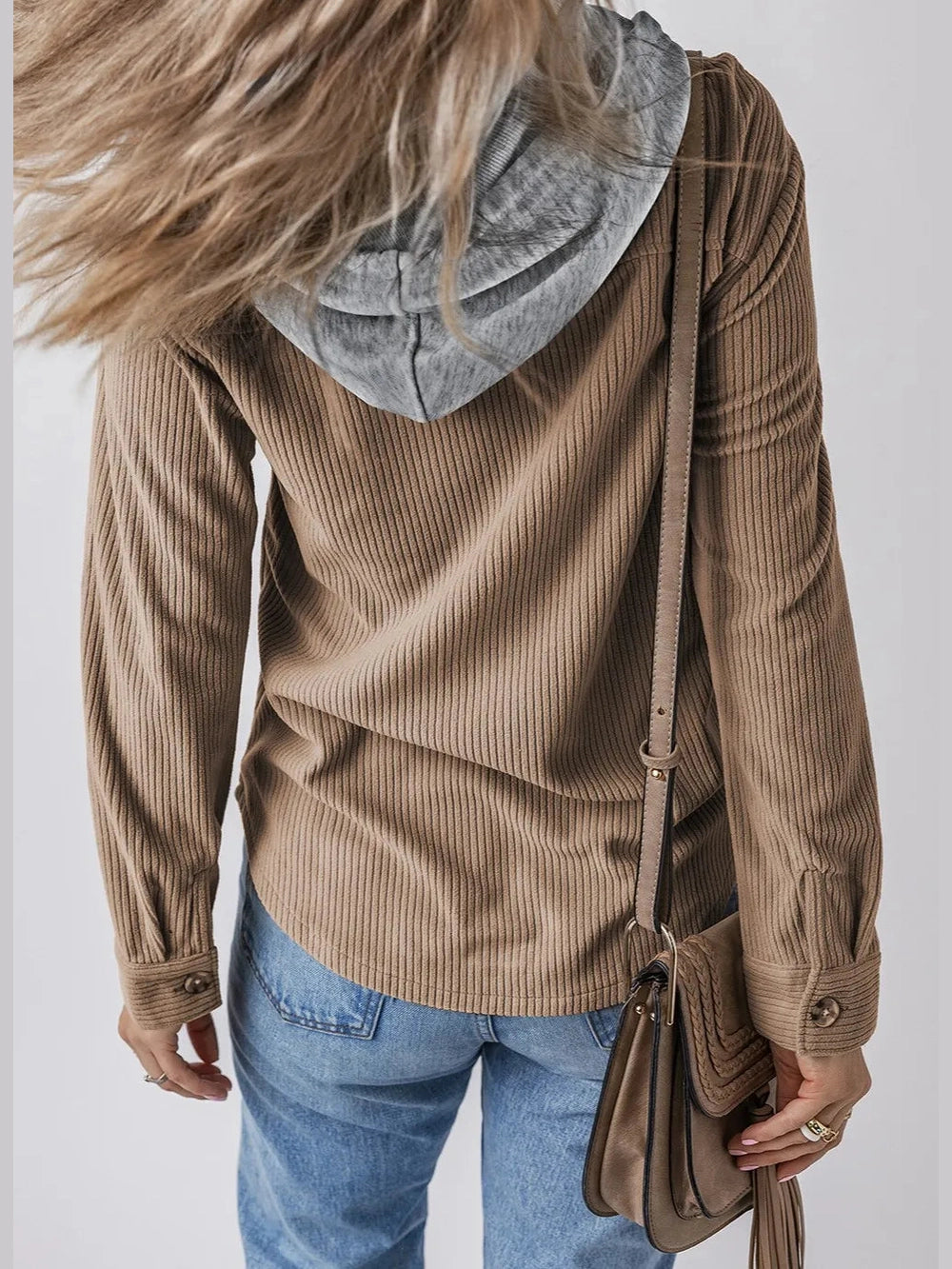 Drawstring Button Up Long Sleeve Hooded Jacket nicholesgifts