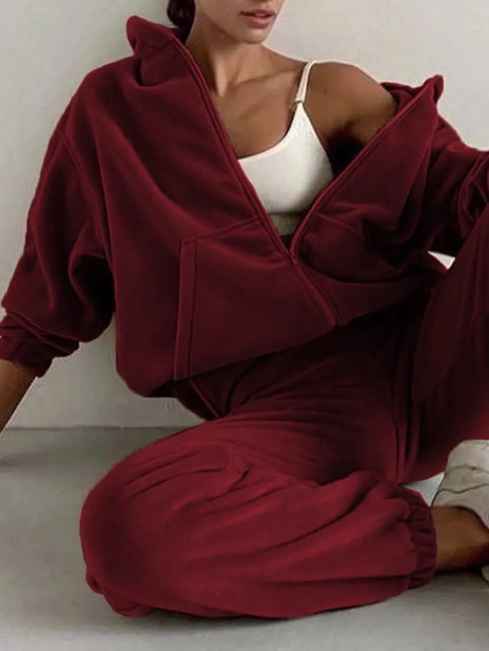 Zip Up Long Sleeve Hoodie and Joggers Set nicholesgifts