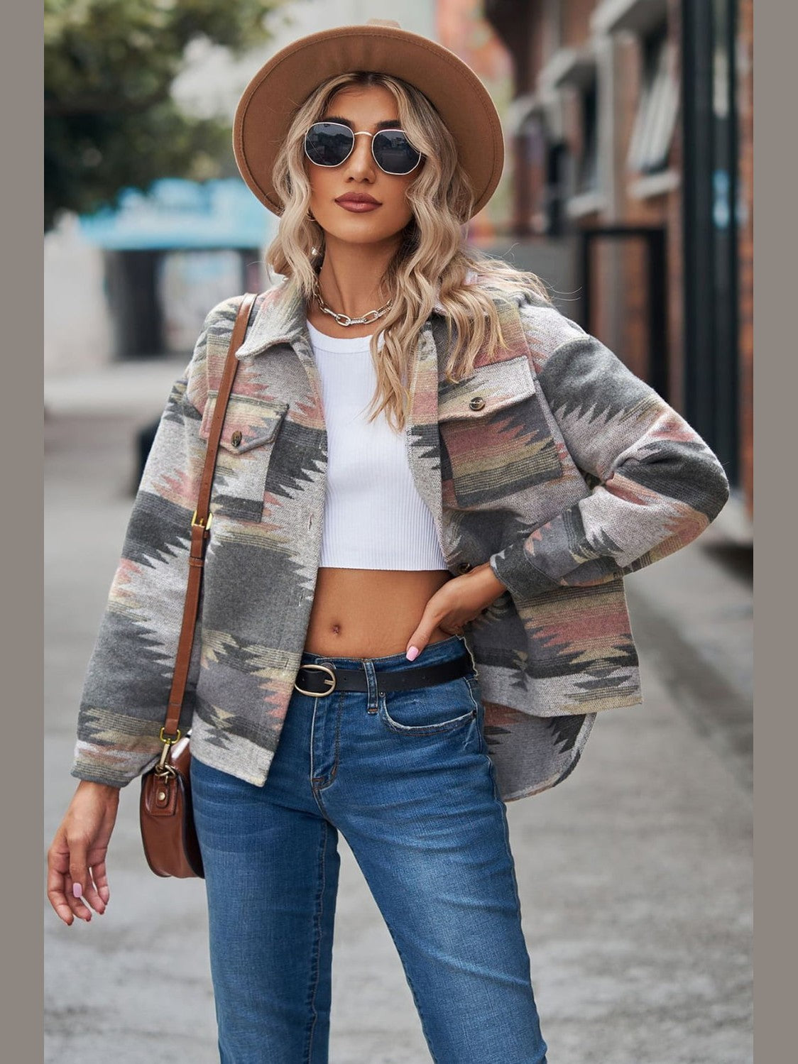 Printed Collared Neck Jacket nicholesgifts
