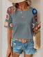 Geometric Round Neck Short Sleeve Blouse nicholesgifts