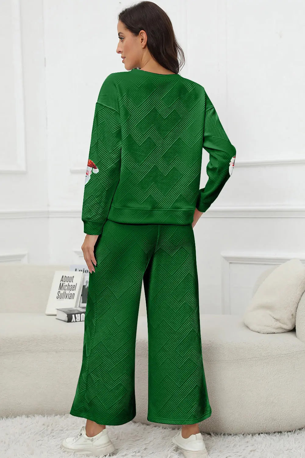 Santa Sequin Round Neck Top and Pants Set NicholesGifts