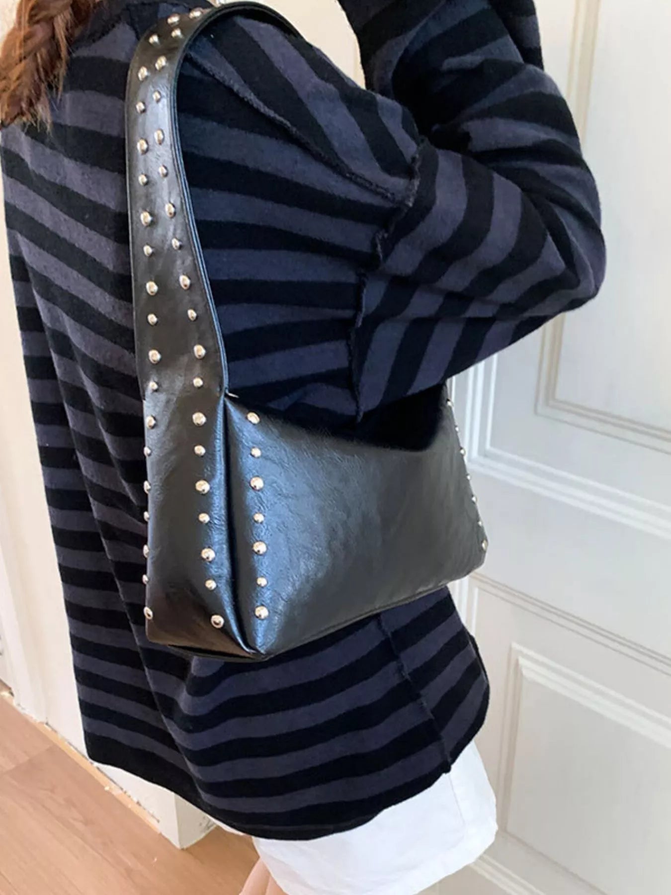 Studded Accent Shoulder Bag nicholesgifts