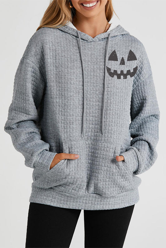 Pumpkin Face Graphic Drawstring Hoodie with Pocket NicholesGifts
