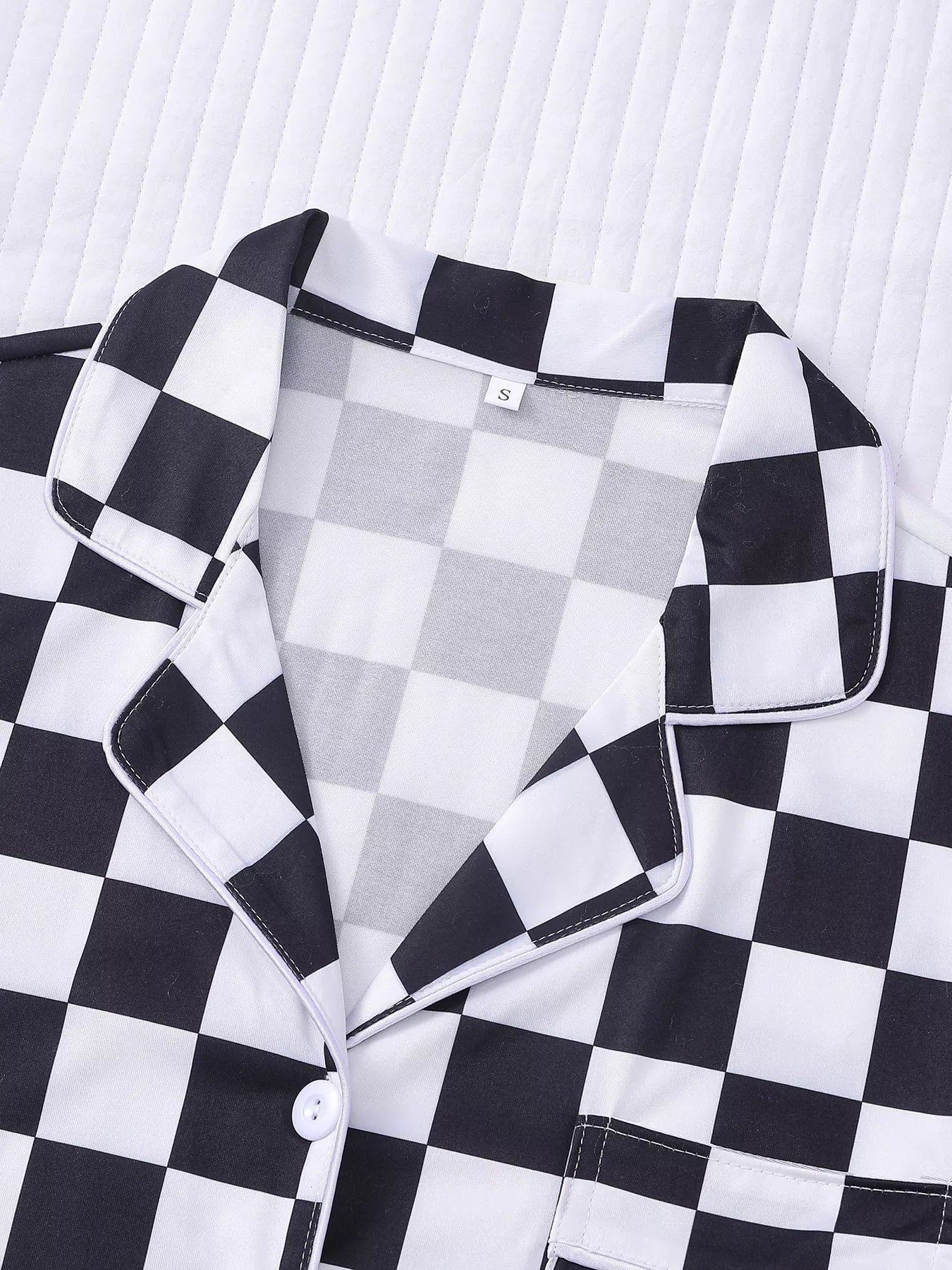 Checkered Print Button Up Top and Shorts Lounge Set nicholesgifts