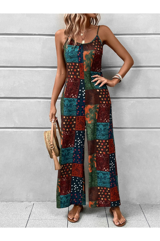 Printed Scoop Neck Spaghetti Strap Jumpsuit nicholesgifts