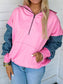 Women Half Zip Checkered Sleeve Hoodie nicholesgifts