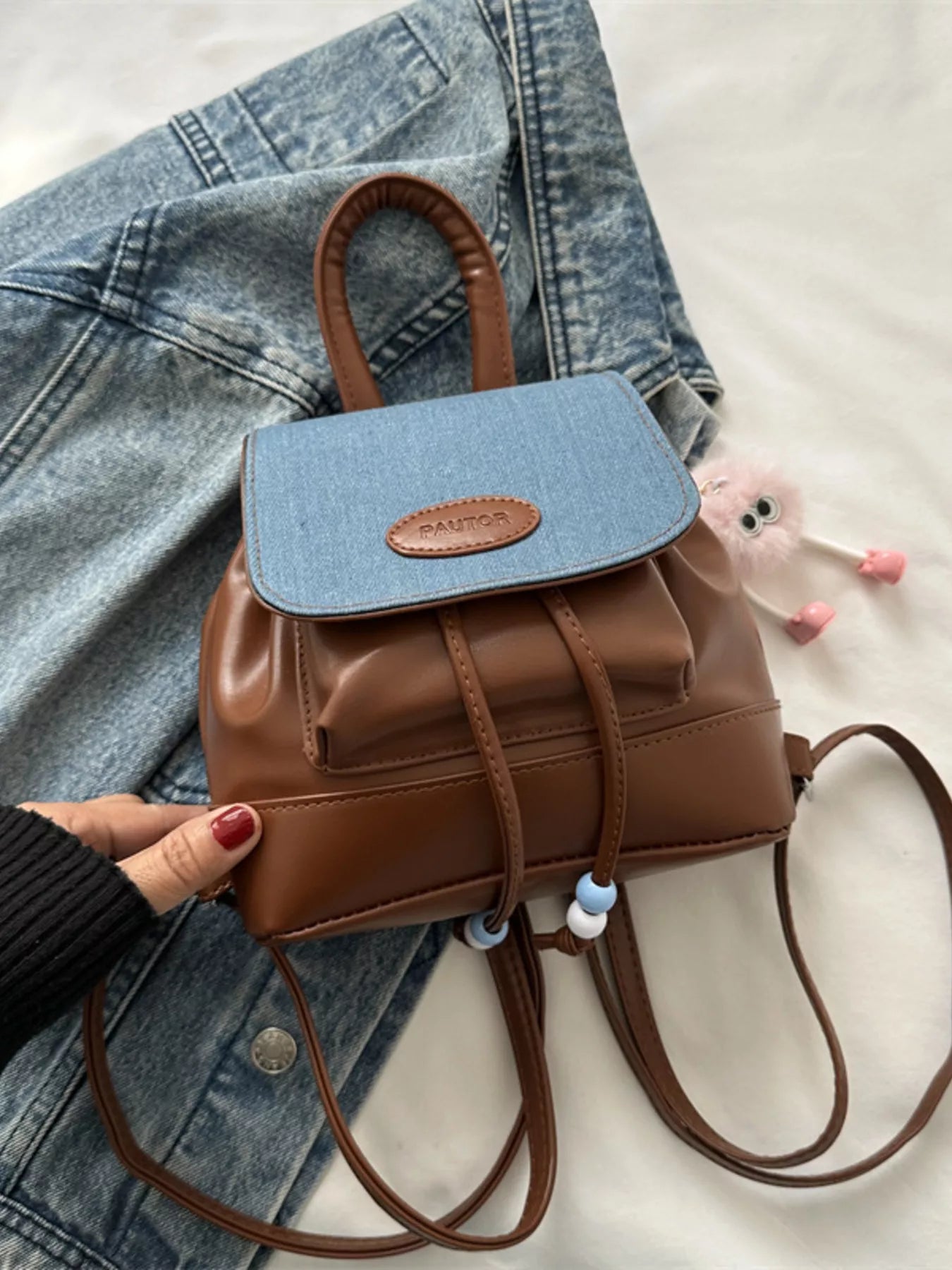 Mini Leather Drawstring Backpack Bag nicholesgifts