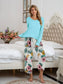 Round Neck Top and Printed Pants Lounge Set nicholesgifts