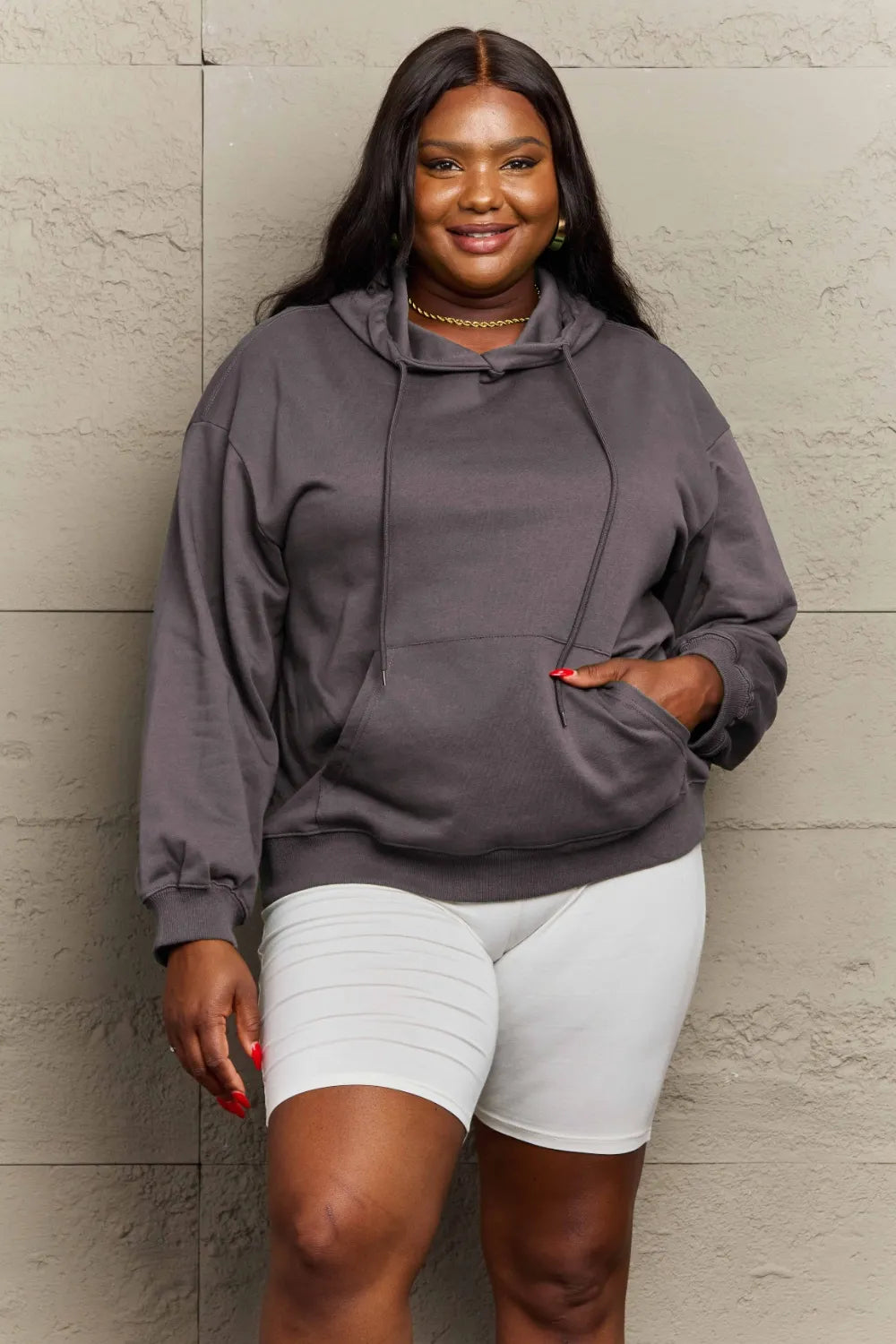 Full Size Long Sleeve Dropped Shoulder Hoodie Trendsi