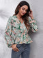Floral V-Neck Balloon Sleeve Peplum Blouse nicholesgifts