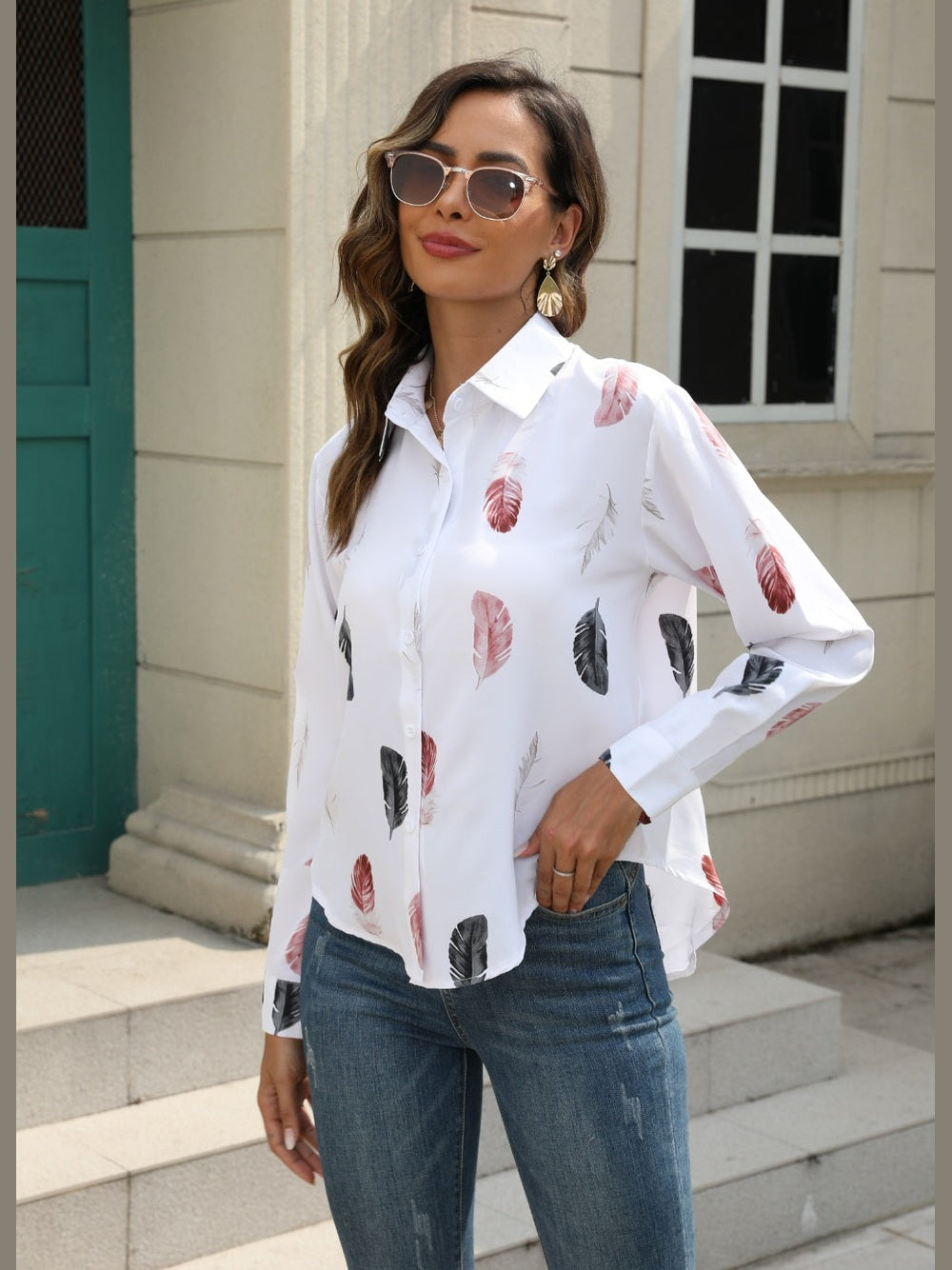 Printed Collared Neck Buttoned Shirt NicholesGifts