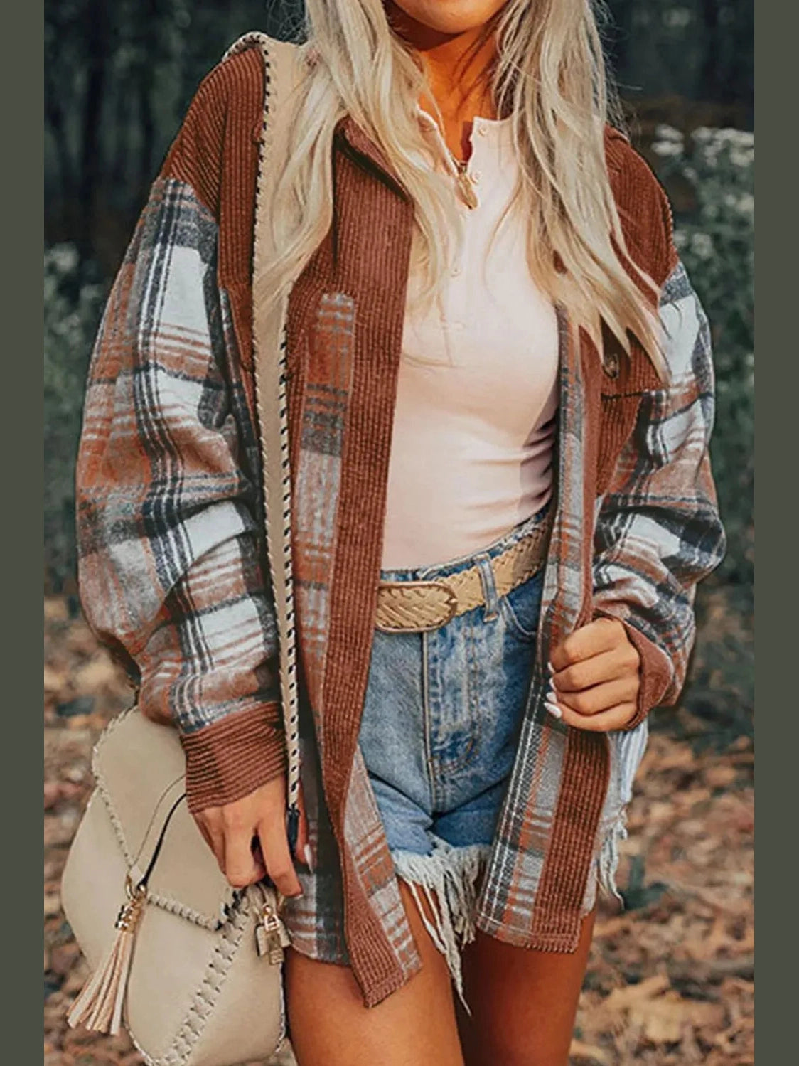 Plaid Button Up Long Sleeve Shacket nicholesgifts