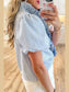 Striped Ruffle Short Bubble Sleeve Shirt nicholesgifts