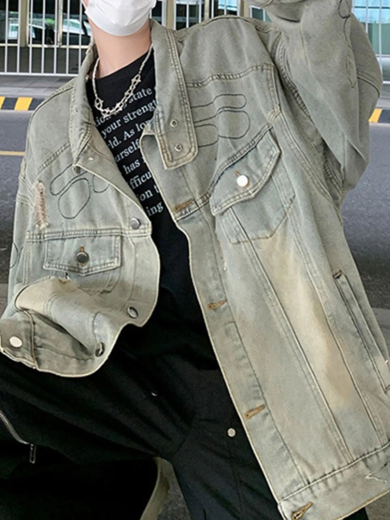 Men's Plus Size Distressed Button Up Denim Jacket NicholesGifts