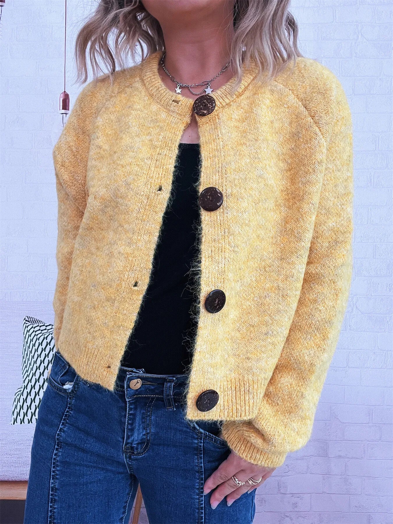 Button-Up Raglan Sleeve Cardigan
