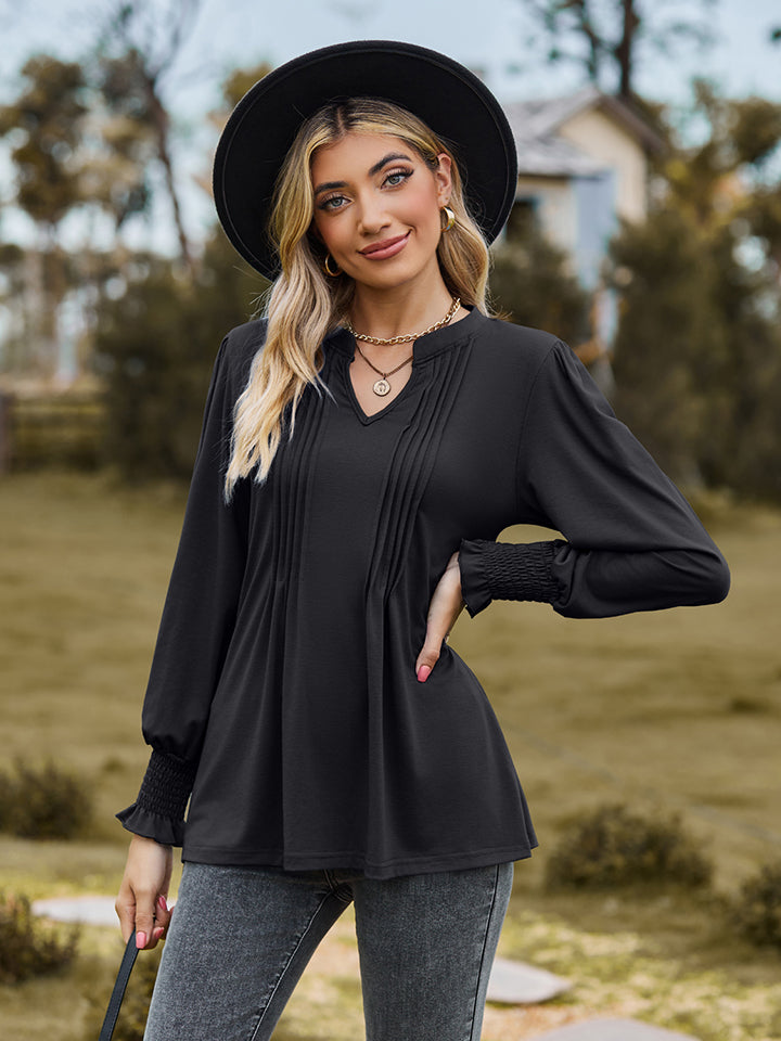 Women Notched Neck Flounce Sleeve Blouse nicholesgifts