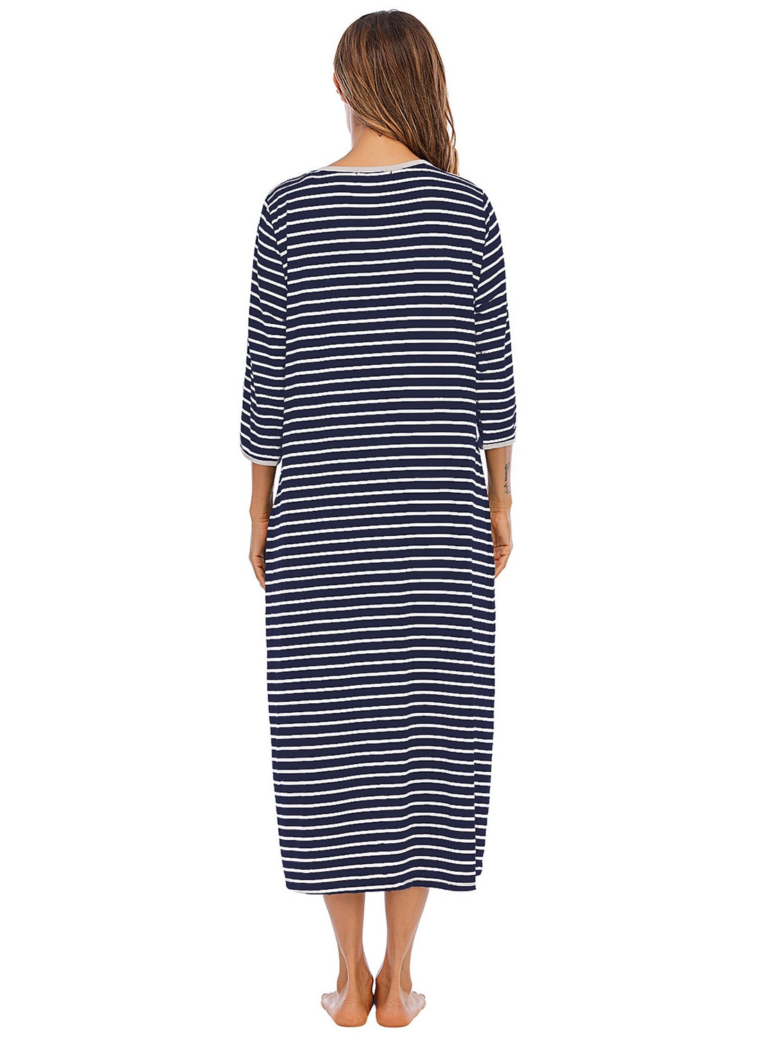 Round Neck Three-Quarter Sleeve Midi Night Dress nicholesgifts