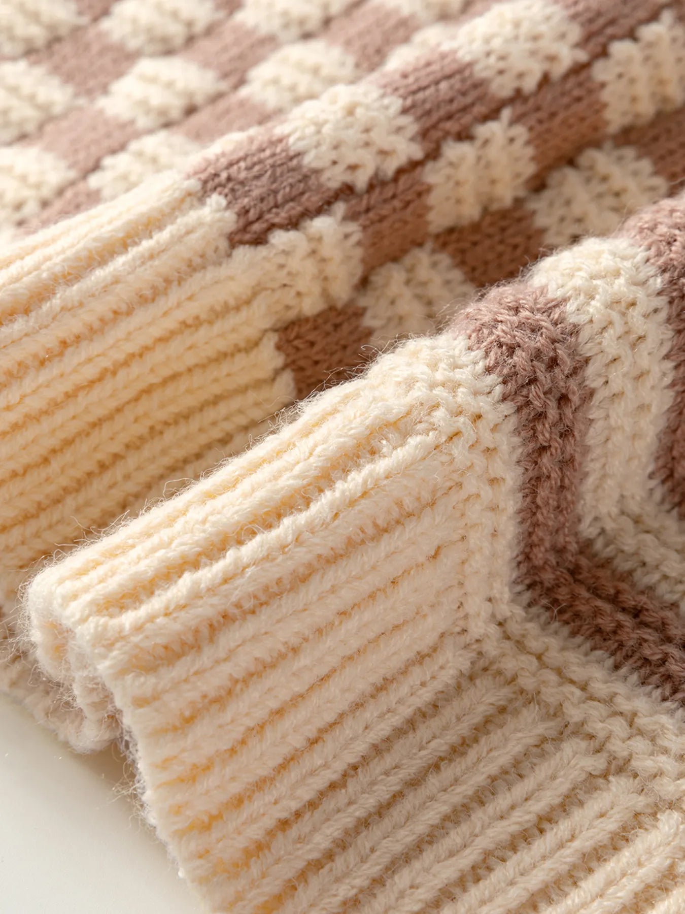 Stripe Checkerboard Drop Shoulder Balloon Sleeve Sweater Trendsi