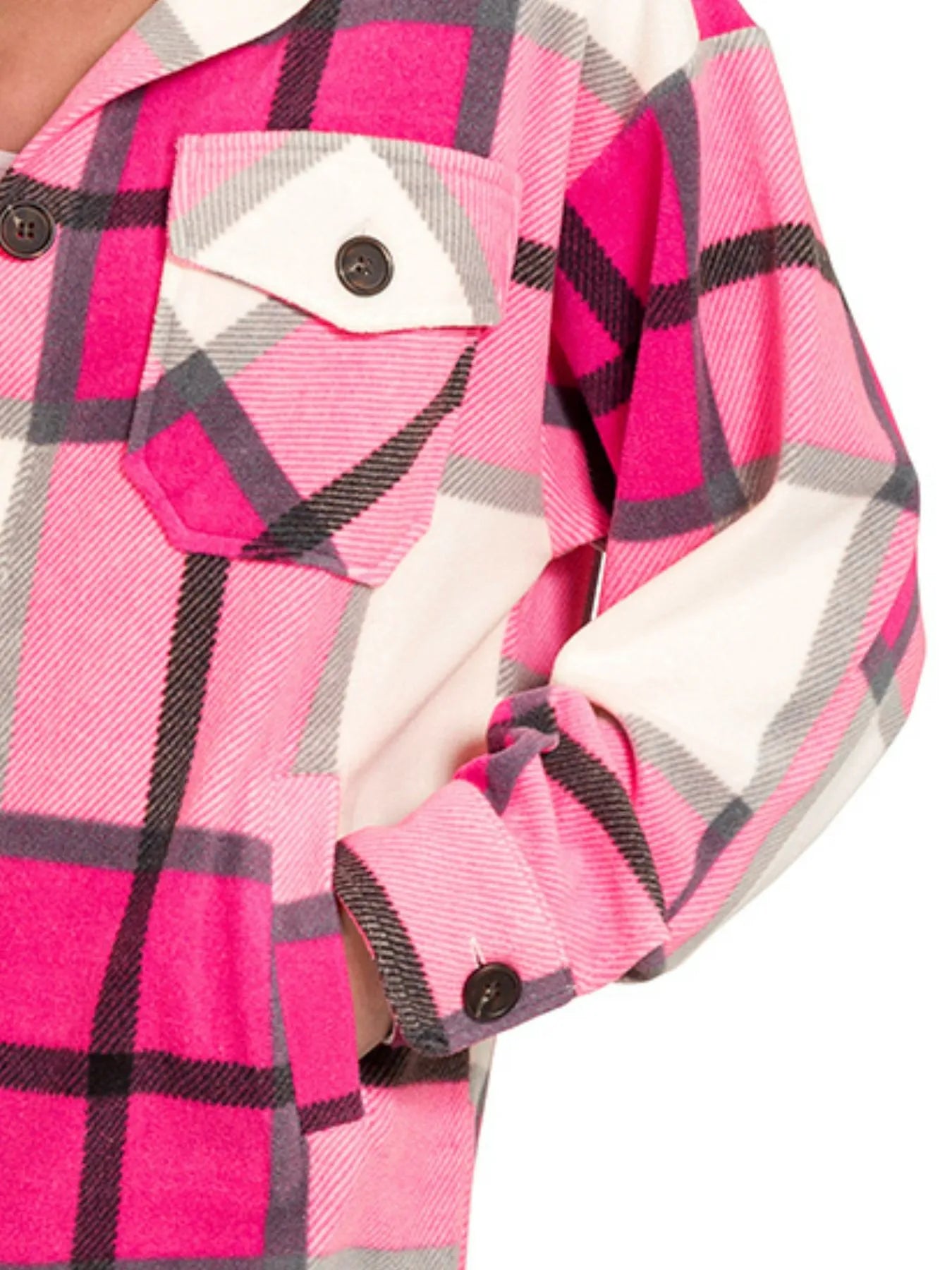 Zenana Oversized Plaid Fleece Shacket Trendsi