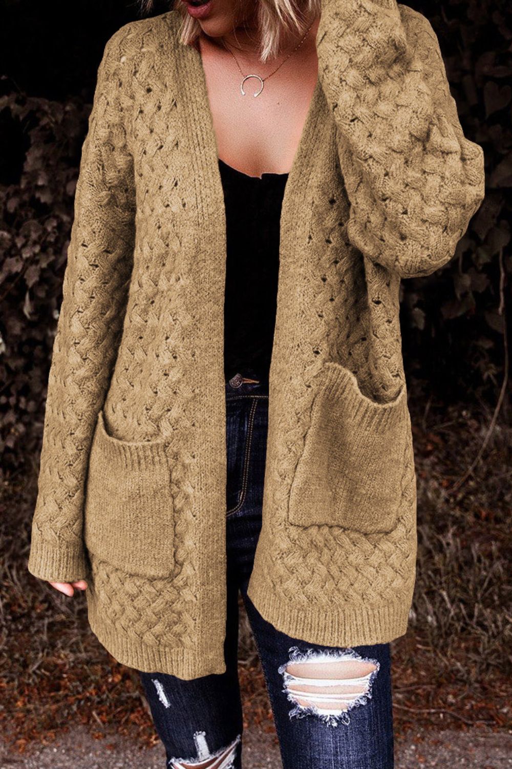 Open Front Dropped Shoulder Cardigan with Pockets nicholesgifts