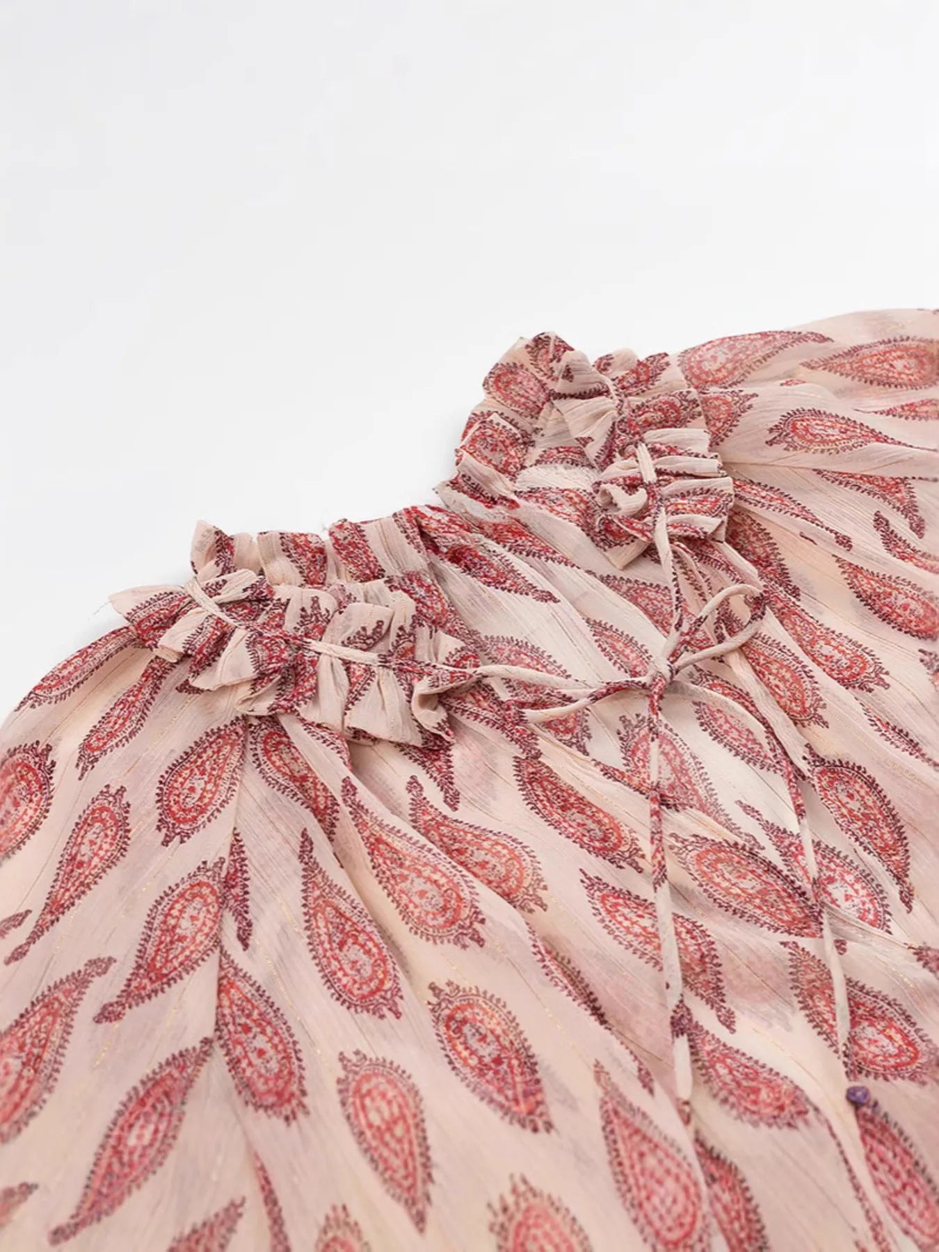 Women Paisley Print Frill Tie Neck Long Sleeve Blouse NicholesGifts