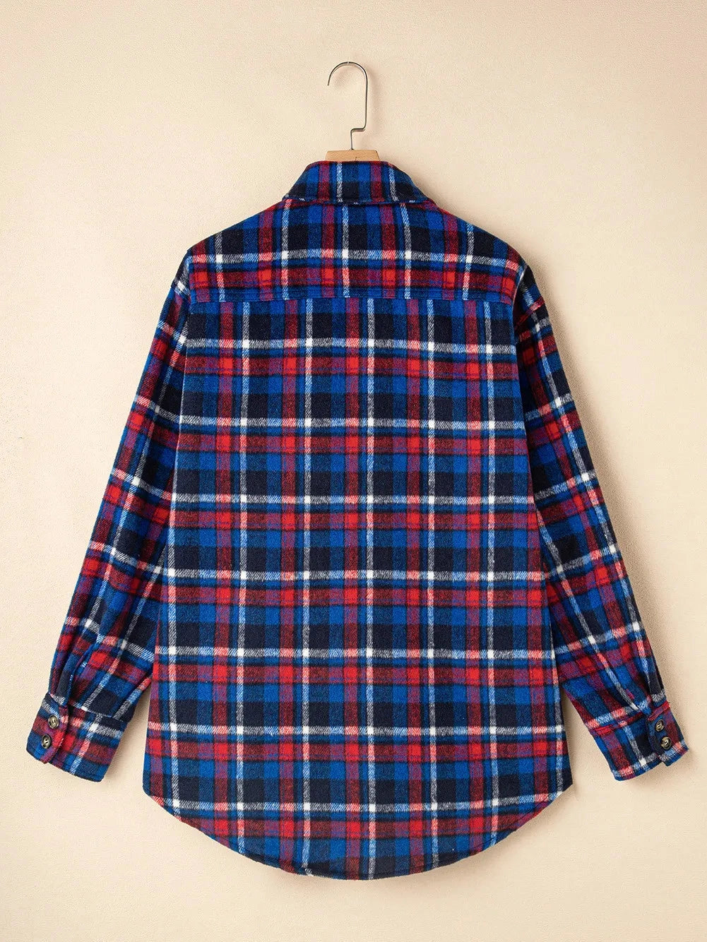 Pocketed Plaid Collared Neck Long Sleeve Shacket Trendsi