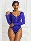 Half Zip Scoop Neck Long Sleeve Bodysuit nicholesgifts