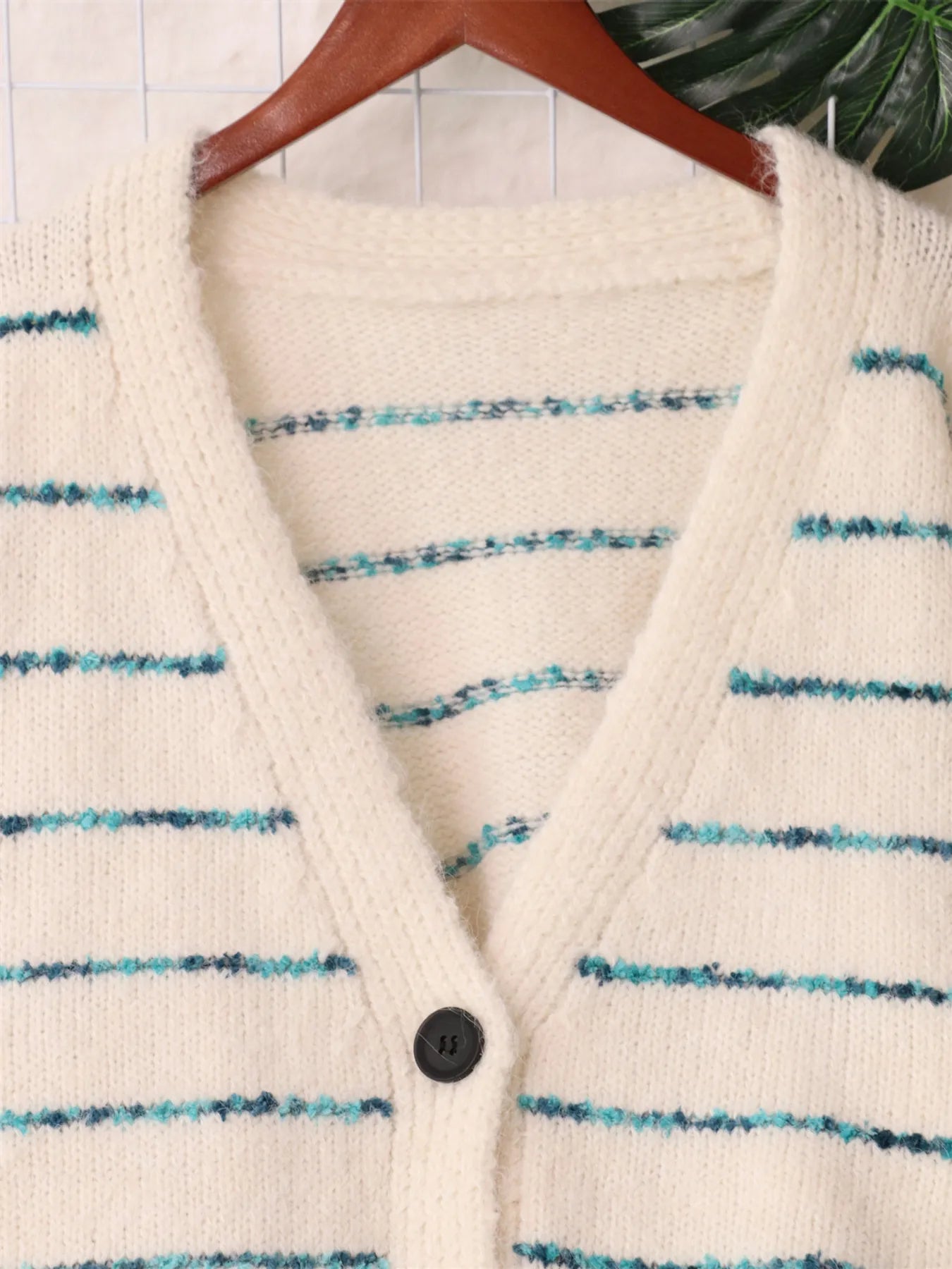 Striped Button-Up Cardigan with V-Neck Design