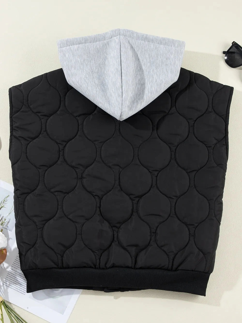 Drawstring Zip Up Hooded Vest Coat nicholesgifts