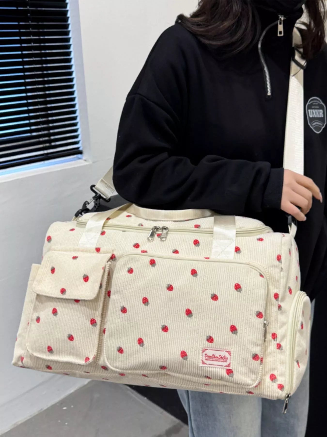 Strawberry Print Corduroy Travel Bag nicholesgifts