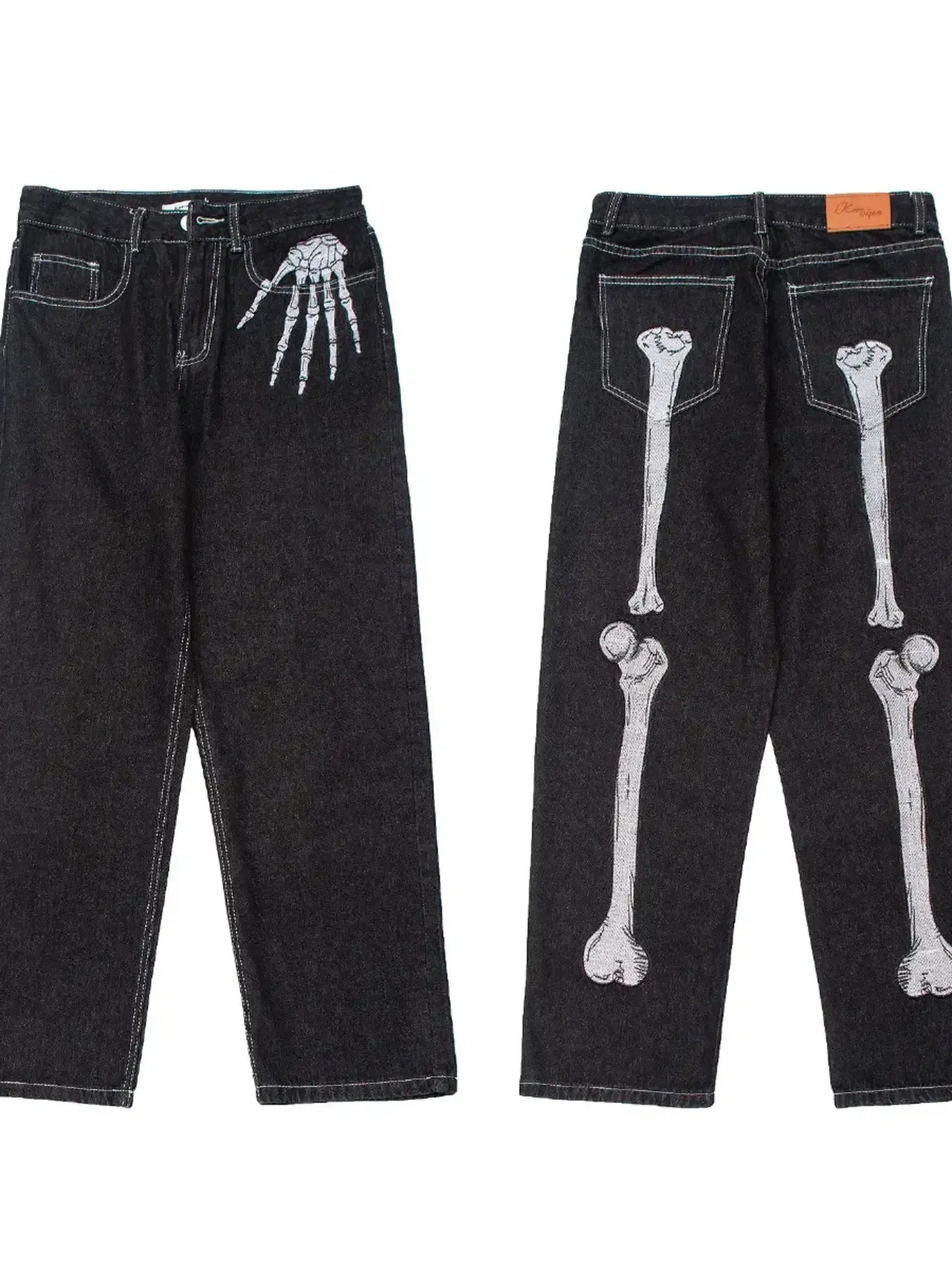 Men's Skeleton Embroidered Straight Leg Jeans Trendsi