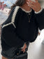 Women Contrast Trim Oversized Sweater nicholesgifts