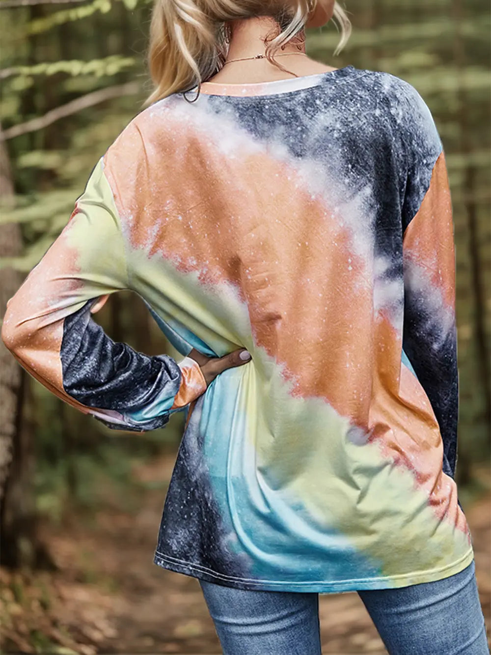 Shiny Printed Round Neck Long Sleeve T-Shirt NicholesGifts