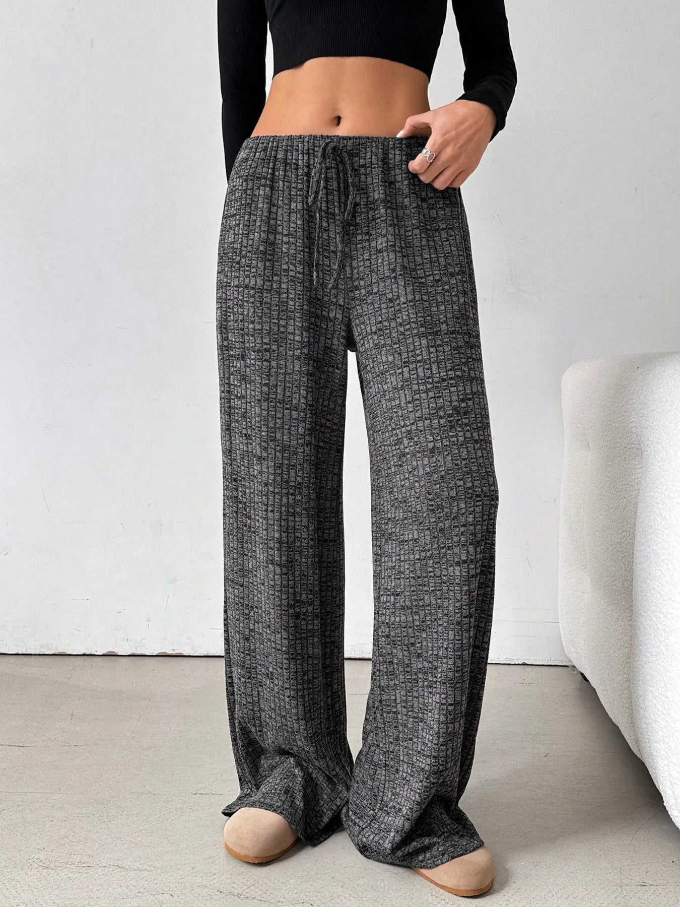 Women Striped Wide Leg Drawstring Pants nicholesgifts
