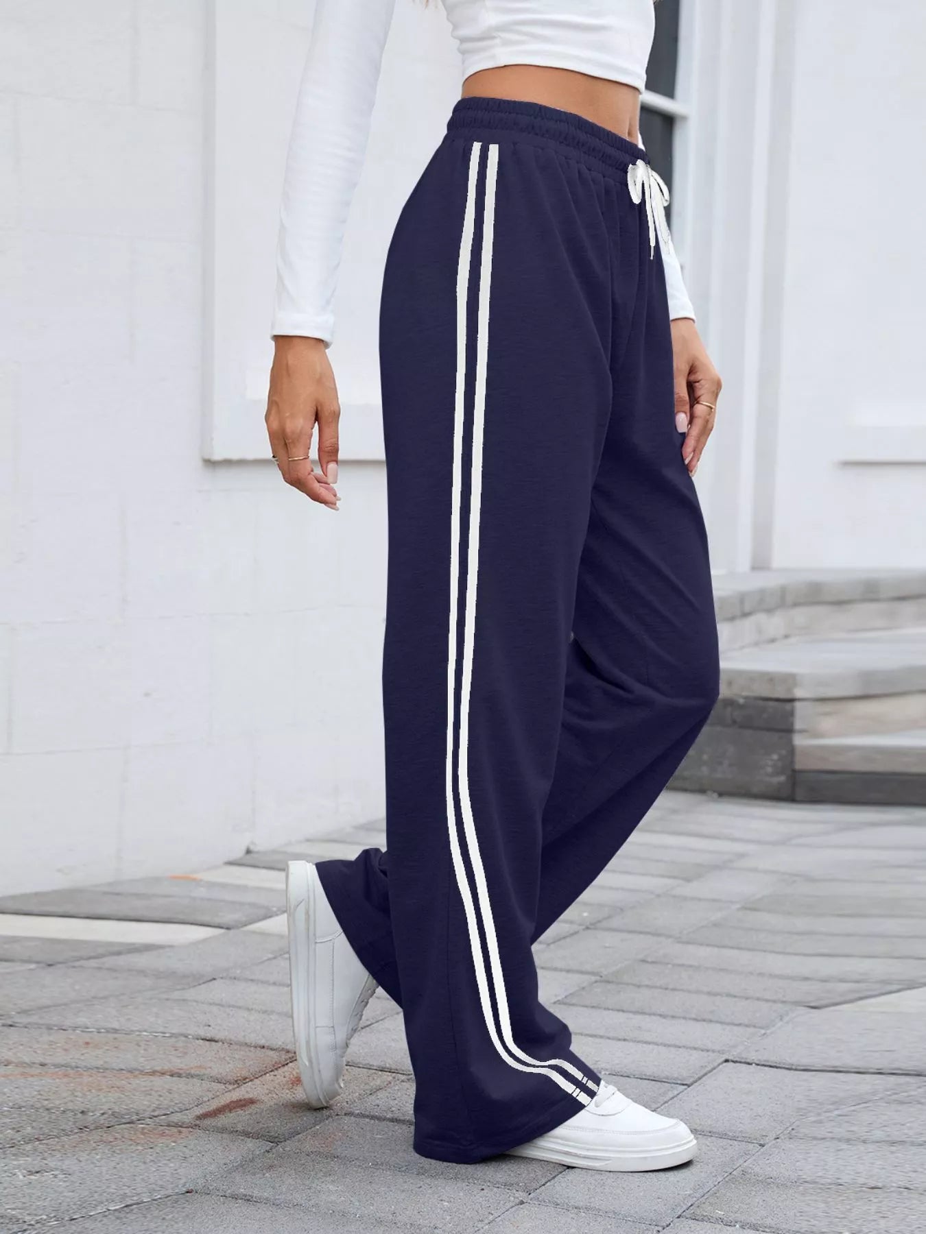 Women Side Striped Wide Leg Pants nicholesgifts