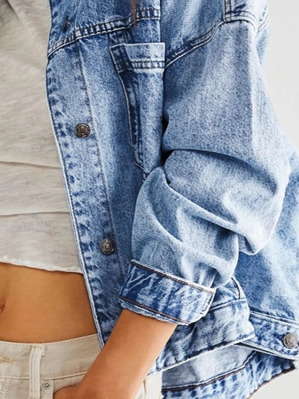 Pocketed Button Up Denim Jacket nicholesgifts