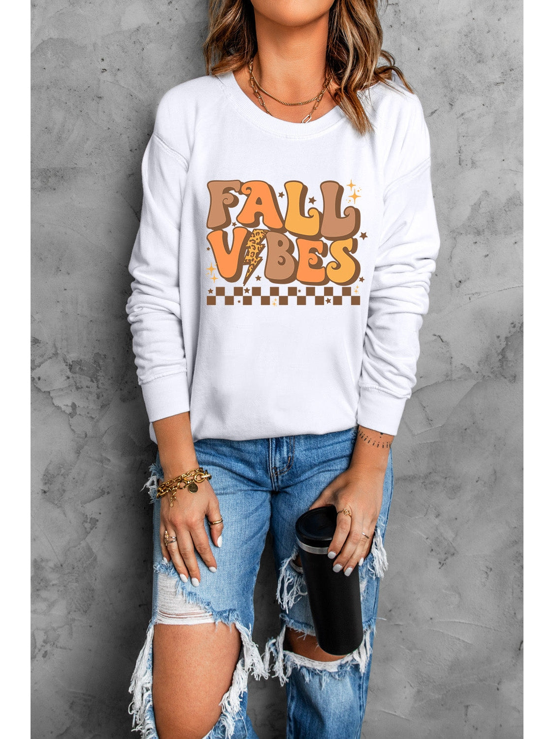 Women Letter Graphic Round Neck Long Sleeve Sweatshirt nicholesgifts