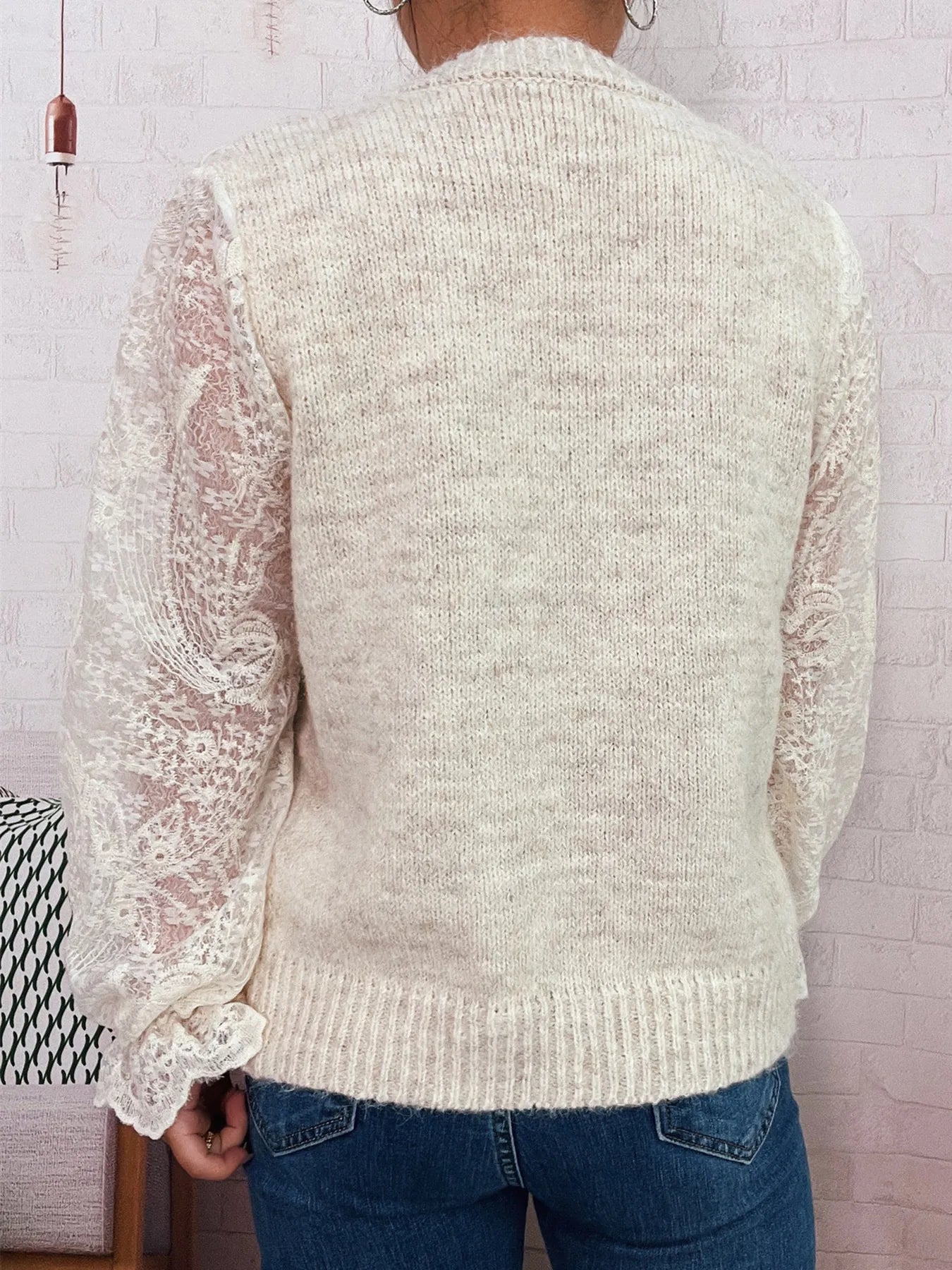 Lace Sleeve Button-Up Cardigan