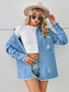 Distressed Raw Hem Dropped Shoulder Denim Jacket nicholesgifts