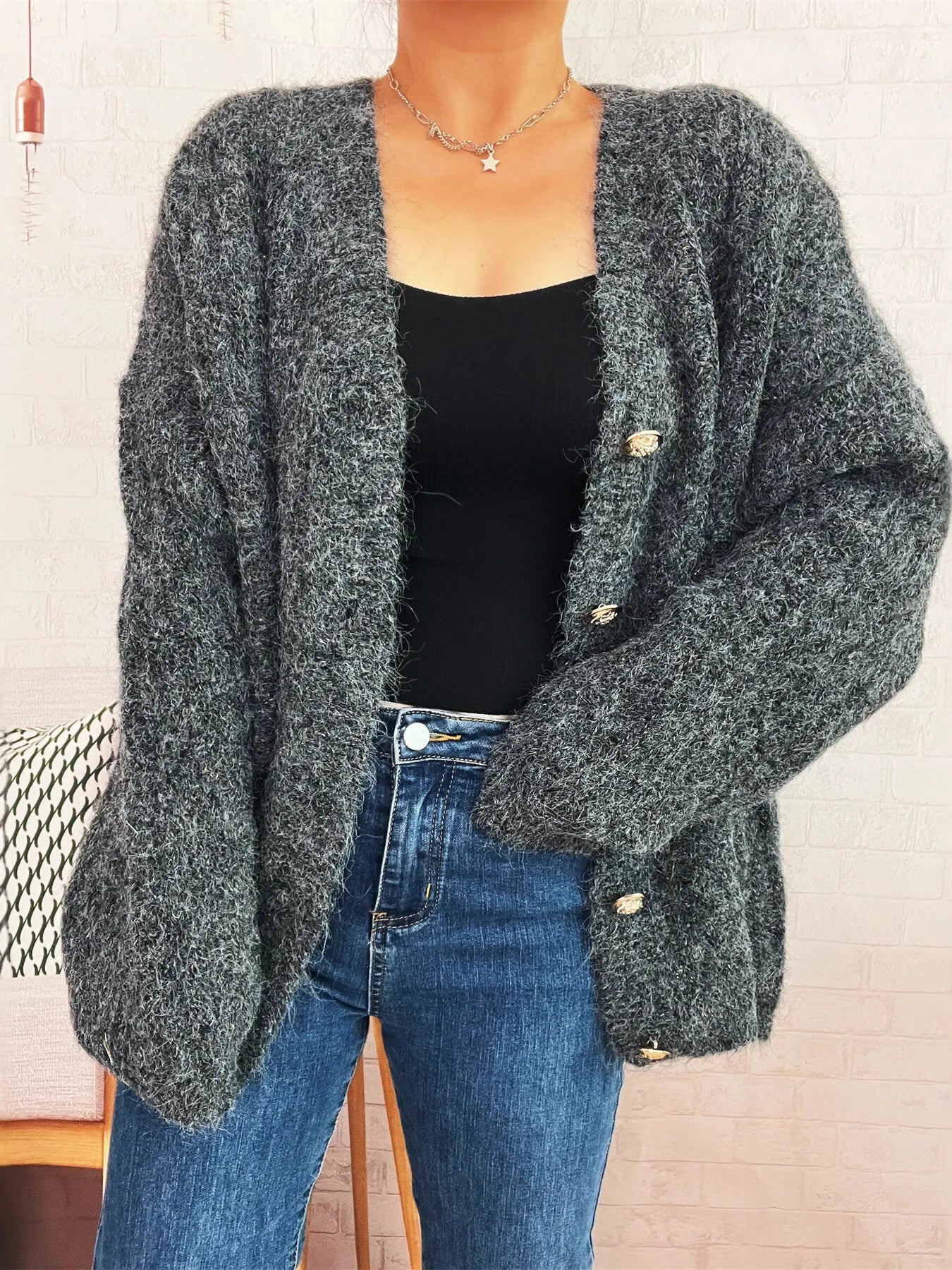 Cable Knit Button-Up Cardigan