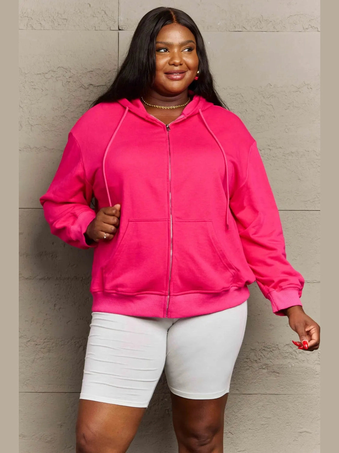 Full Size Zip Up Long Sleeve Hooded Jacket