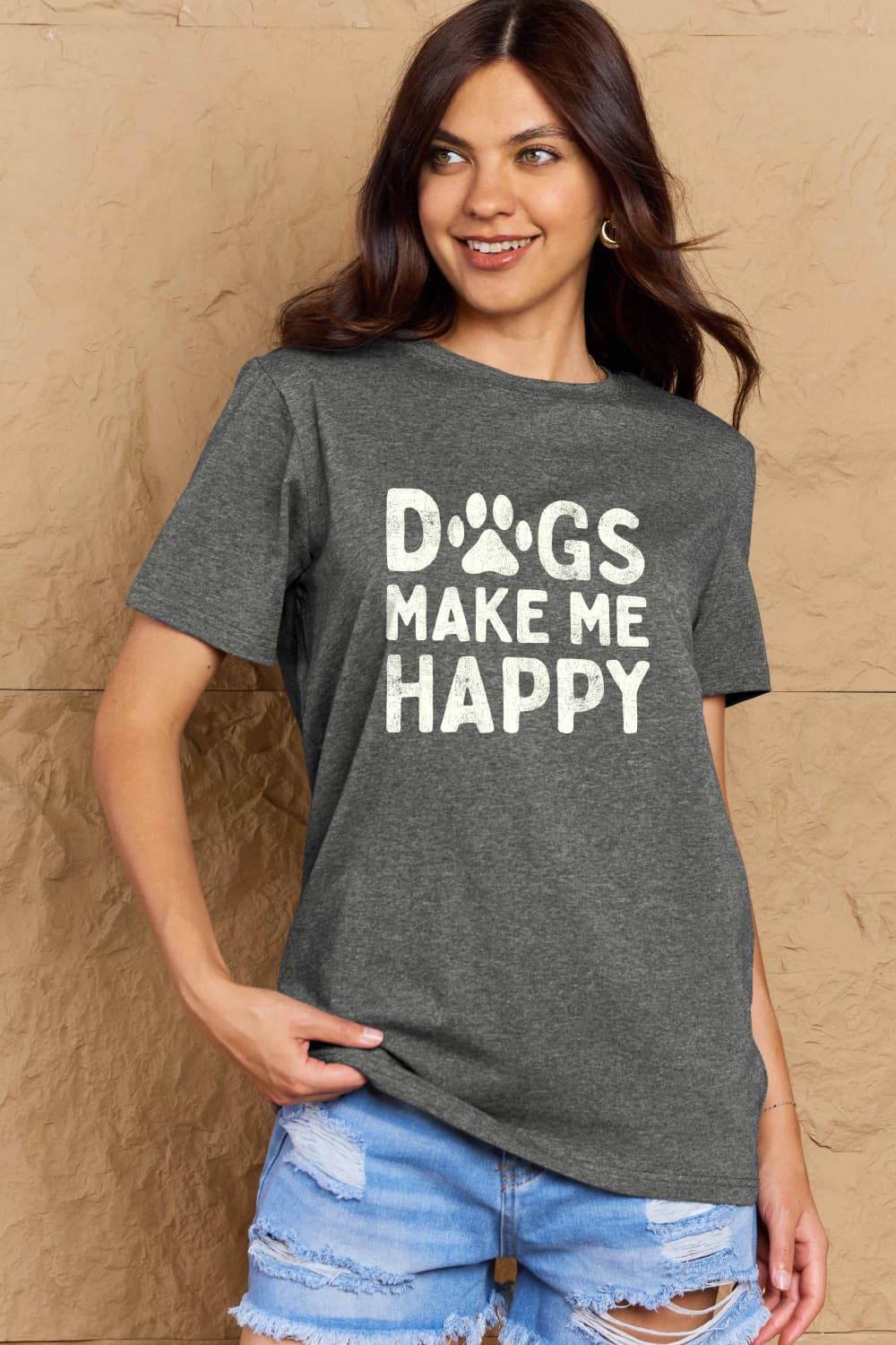 Simply Love Full Size DOGS MAKE ME HAPPY Graphic Cotton T-Shirt nicholesgifts