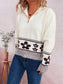 Flower Zip Collar Long Sleeve Sweater nicholesgifts