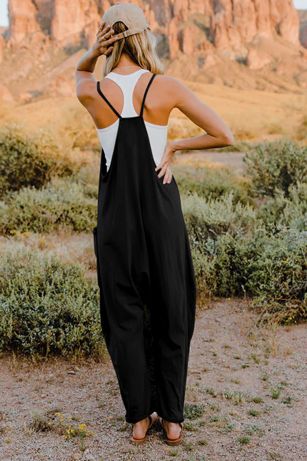 Double Take Full Size V-Neck Sleeveless Jumpsuit with Pockets nicholesgifts