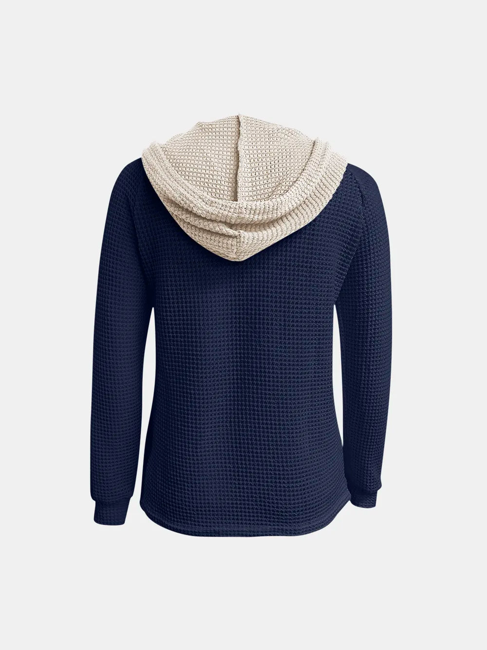 Full Size Waffle-Knit Contrast Long Sleeve Hoodie Trendsi