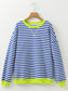 Women Striped Contrast Ribbed Trim Drop Shoulder Sweatshirt nicholesgifts