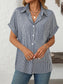 Mandy Pocketed Striped Collared Neck Short Sleeve Shirt nicholesgifts