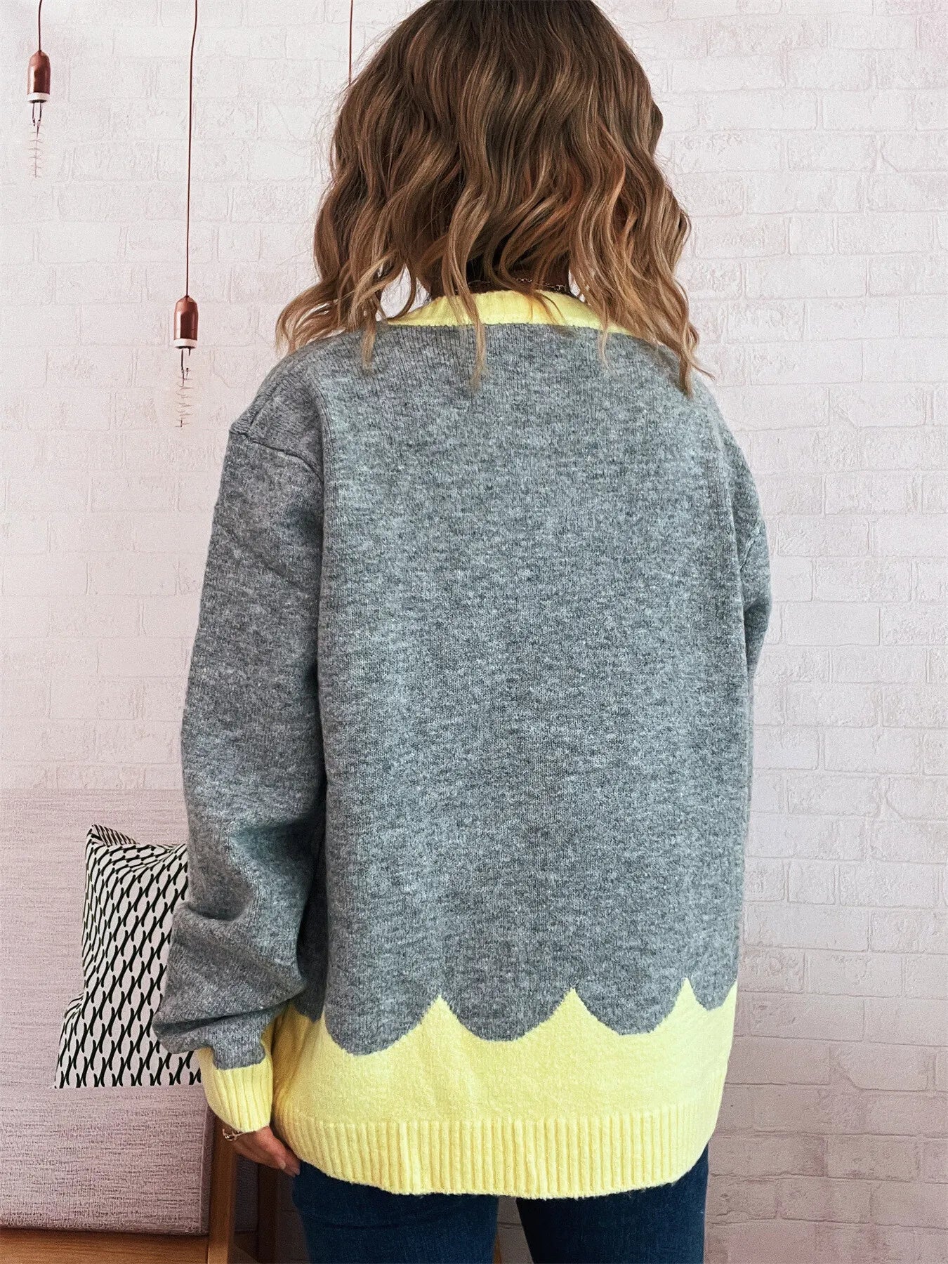 Button-Front Contrast Trim Cardigan