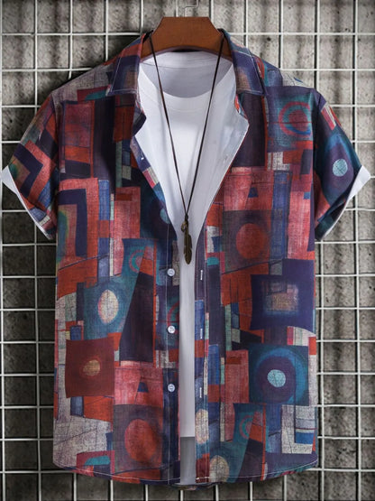 Men's Geometric Short Sleeve Button Down Shirt nicholesgifts