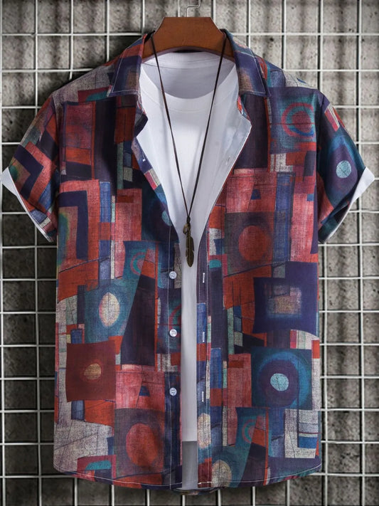Men's Geometric Short Sleeve Button Down Shirt NicholesGifts